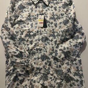 Perry Ellis White and Blue Patterned Shirt